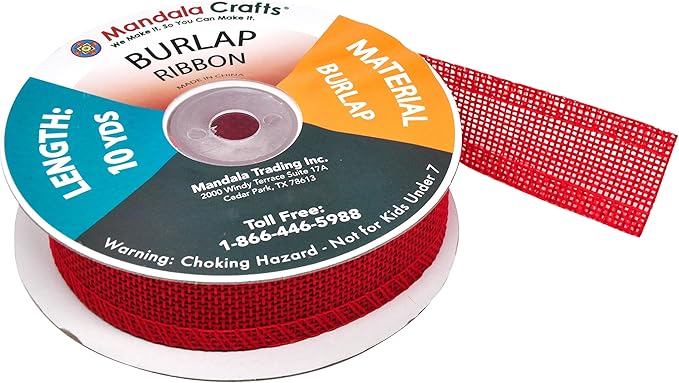 Mandala Crafts Red Burlap Ribbon 1 Inch Wide Jute Ribbons for Crafts - 20 Yds Roll Rustic Burlap Wrap Trim Ribbons for Wreaths Bows Wedding Party Decoration