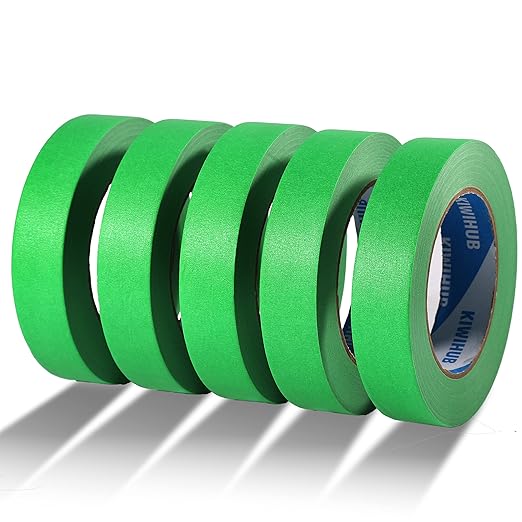 Green Painters Tape,1 inch x 60 Yards x 5 Rolls - Medium Adhesive Green Masking Tape for Painting,Labeling,DIY Crafting,Decoration and School Projects (300 Yards Total)