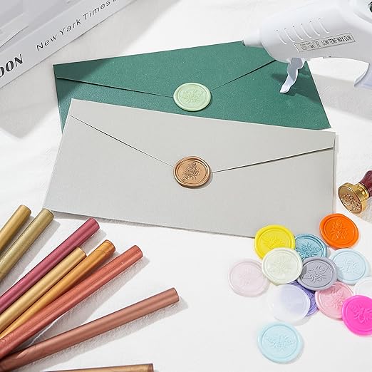 Wax Seal Sticks Bronze, ONWINPOR 20pcs Glue Gun Wax Sealing Sticks for Wax Seal Stamp, Bronze Gold Mini Wax Gun Sticks Suit to 0.28'' Glue Gun, Wedding Invitations, Envelope (Copper)