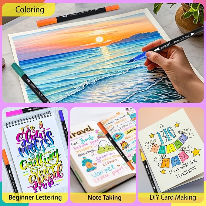 36 Dual Brush Marker Pens, 36 Colors Art Marker Set with Brush Tip and Fineliner Tip for Adults Coloring Books, Aesthetic School Art Supplies No Bleeding