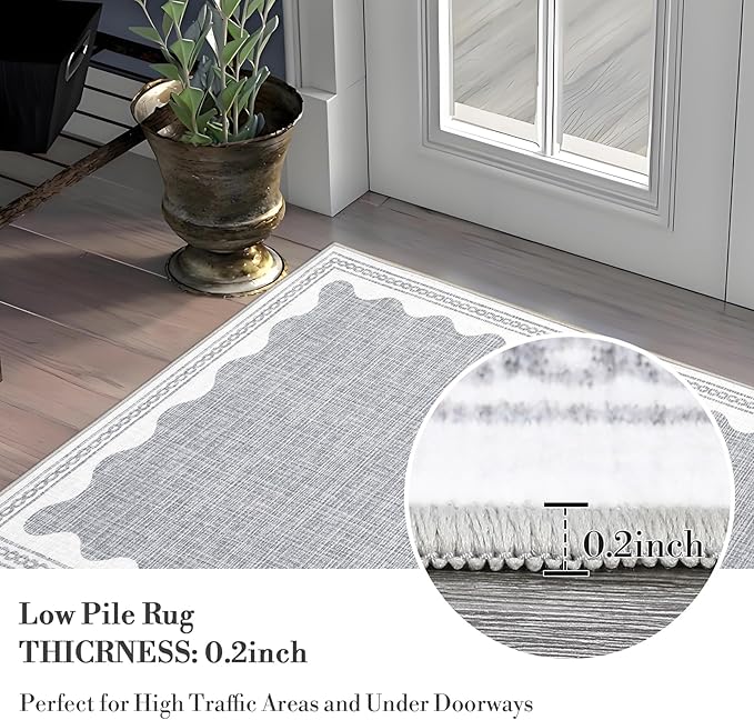 Scalloped Rug 2x3 Rugs for Entryway, Solid Grey Rug Small Area Rugs Non Slip Scalloped Bath Mat, Washable Front Door Mat Indoor Entrance,Soft Girls Nursery Dorm Carpet for Bedroom Kitchen