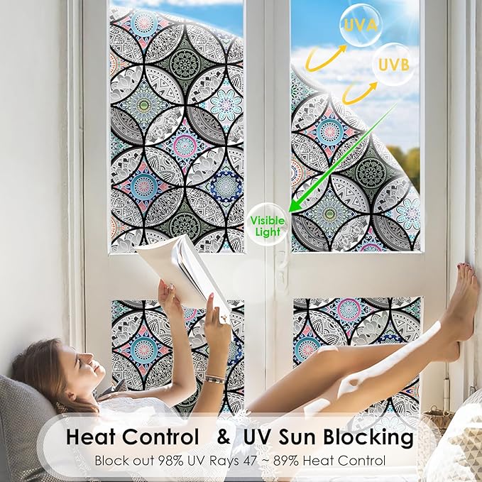 DKTIE Static Cling Decorative Window Film with Installation Tools Non Adhesive Privacy Film Stained Glass Window Film for Bathroom Shower Door Heat Cotrol Anti UV 17.7 x 118.1 Inch