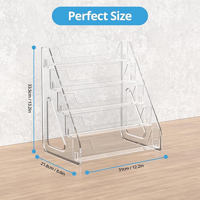 5 Tier Acrylic Card Display Stand, Clear Display for Greeting Cards, Sports Cards, Postcards, Stickers & Brochures (2 Pack)