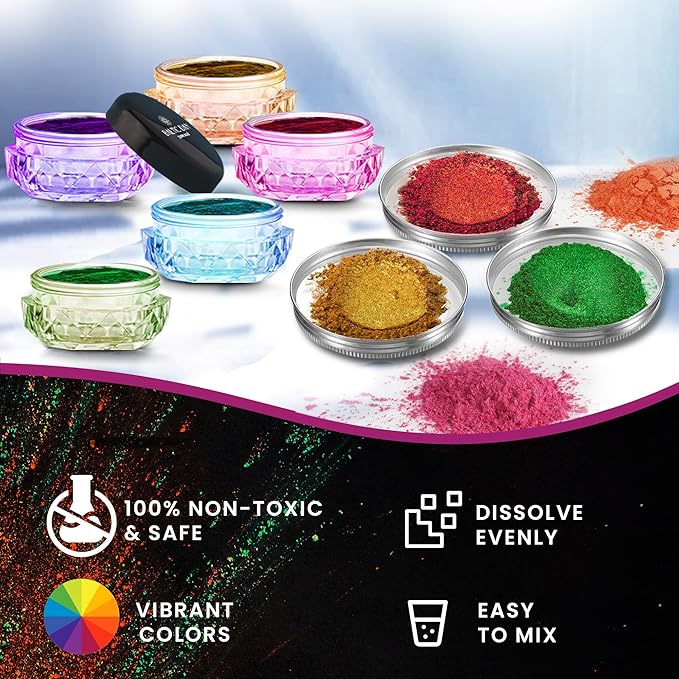BALTIC DAY Intense Chameleon Mica Powder Set – 12 Hypershift Ultra-Fine Chrome Color Shift Pigments for Epoxy Resin, Tumblers, Nails, Paint & Soap Making