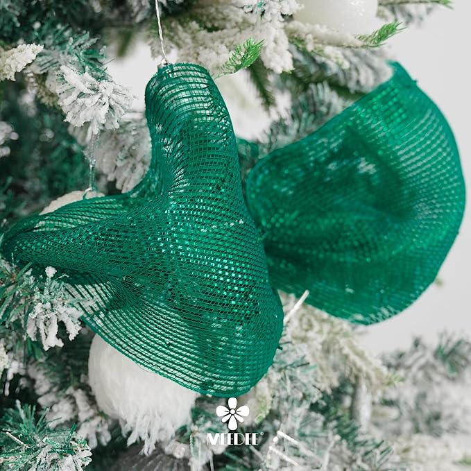 MEEDEE Forest Green Deco Mesh 10 Inch Deluxe Wide Foil Metallic Mesh Fabric Dark Green Mesh Ribbon for Christmas Tree, Wreaths, Garland, Gift Wrapping, Bows Making (30 Feet)