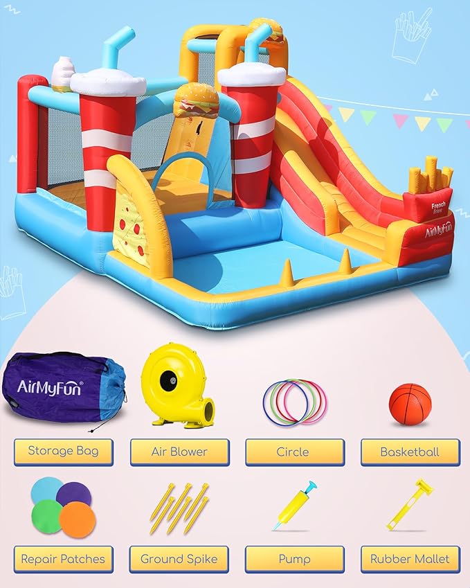 Inflatable Bounce House with Water Slide for Kids 3-12 | 12ft x 10ft Bouncy House for Toddler Backyard - Indoor & Yard Use - Includes Blower & Repair Kit