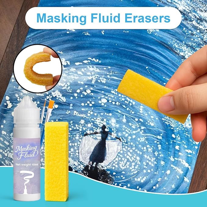 60ml White Masking Fluid for Watercolor Painting,Quick-Drying and Easy to Tear, No Residue,Suitable for Watercolor Painting to Prevent Accidental Staining, and Liquid Masking for Art Projects