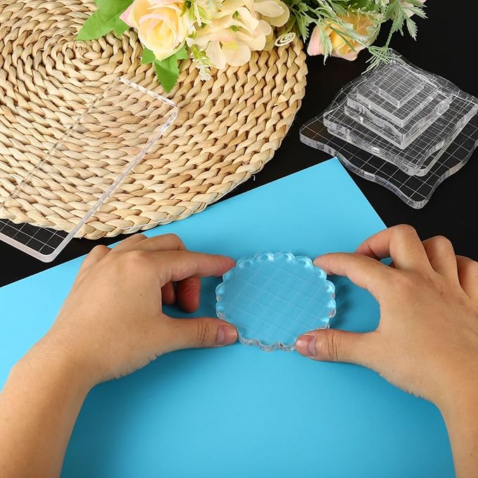 PATIKIL 5" x 3.5" Acrylic Stamp Block, Clear Stamping Block with Grid Lines Decorative Mounting Blocks Square for Scrapbooking DIY Crafts Card Making