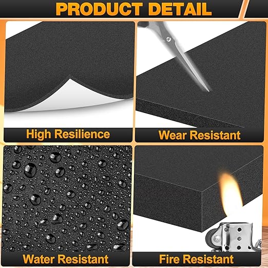 MYFAMIREA 8 PCS Adhesive Foam Padding Sheets Closed Cell Self Adhesive Sticky Foam Pads, 1/8" Thick 6'' x 6'' Neoprene Rubber Sheets Non-Slip Insulation Pads Vibration for Furniture Crafts Cars, Black