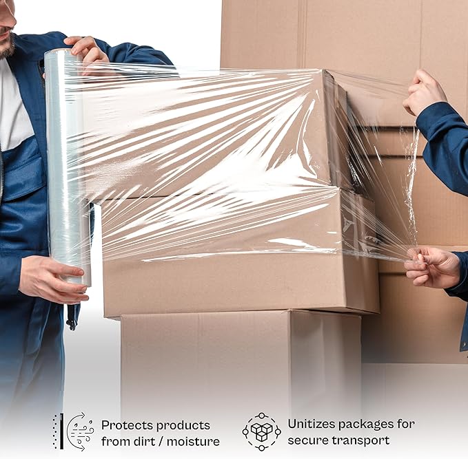 PSBM High Performance Pallet Stretch Wrap, 4 Pack Plastic Moving Wrap in 18 Inch x 1500 Feet, 47 Gauge, Clear Packing wrap for moving, Ideal for Furniture Wrapping for moving purposes