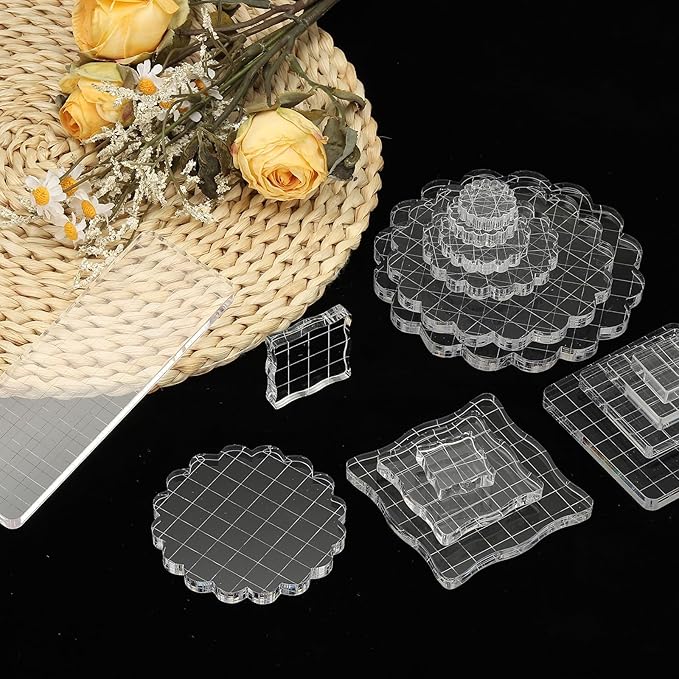 PATIKIL 1.6"x1.6" Acrylic Stamp Block, 6Pcs Clear Stamping Block with Grid Lines Decorative Mounting Blocks Wave for Scrapbooking DIY Crafts Card Making