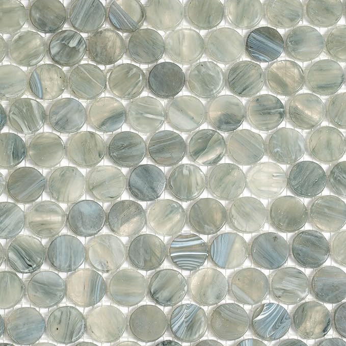 Mixed Gray Penny Round Mosaic Glass Tile – 12.2 x 12.2 Inch - 10 Sheet Pack - Luxurious Design for Bathroom Walls, Kitchen Backsplash, Shower Walls - Elegant Wall Decor - NOT Peel and Stick Tile