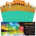 Paint Brushes Set, 30 Pcs Paint Brushes for Acrylic Painting, Oil Watercolor Acrylic Paint Brush, Artist Paintbrushes for Body Face Rock Canvas, Kids Adult Drawing Arts Crafts Supplies, Green