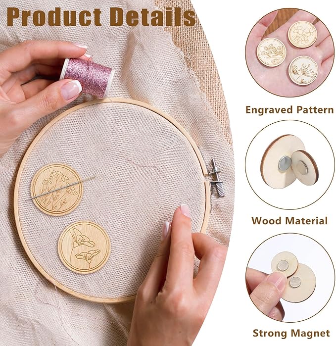 TXIN 6-Piece Magnetic Needle Nanny - Flower Patterned Needle Keepers for Cross Stitch, Embroidery, Crafts & Needlework Supplies
