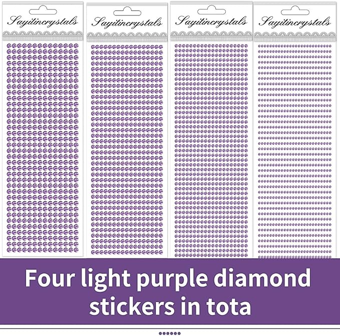 3090 Pcs 4 Sheets Rhinestone Stickers 3/4/5/6 mm Self Adhesive Craft Rhinestones Gems for Face Eyes Makeup Hair Body (Lightpurple-3/4/5/6mm)