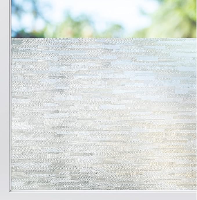 rabbitgoo Window Privacy Film, No Glue Frosted Glass Film, Static Cling UV Blocking Non Adhesive Reusable Heat Control Window Vinyl Clings for Home, Office, Frosted Silk, 17.5 x 118.1 Inches