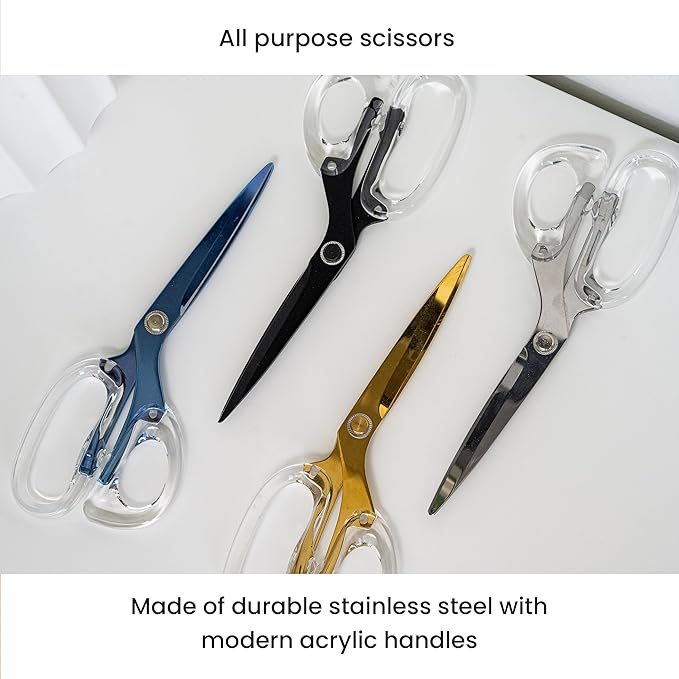 OfficeGoods 9” Stainless Steel Acrylic Scissors for Office and Home - Aesthetic and Sharp All Purpose Scissors, Perfect for Sewing, Arts and Crafts - Pink Silver Metal