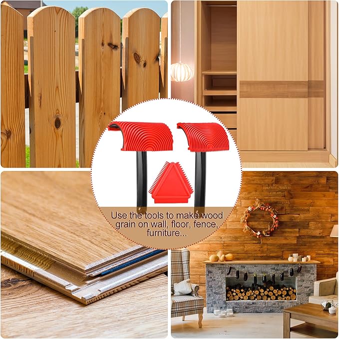 Honoson Set of 3 Wood Graining Tool Wood Graining Painting Tool Set DIY Texture Rubber Empaistic Roller for Household Wall Room Art Paint Decoration