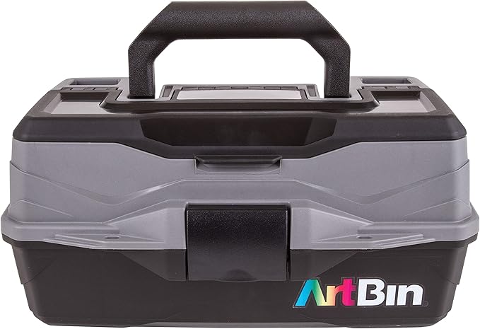 ArtBin 6891AG 1-Tray Art Supply Box, Portable Art & Craft Organizer with Lift-Up Tray, [1] Plastic Storage Case, Gray/Black