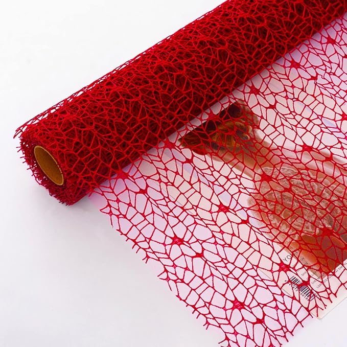 Korean Jacquard Net Mesh Openwork Floral Wrapping Paper 1 Roll Florist Supplies Flower Bouquet Wrapping Paper Floral Supplies for Fresh Flowers, 50cm x 5 Yard (Red)