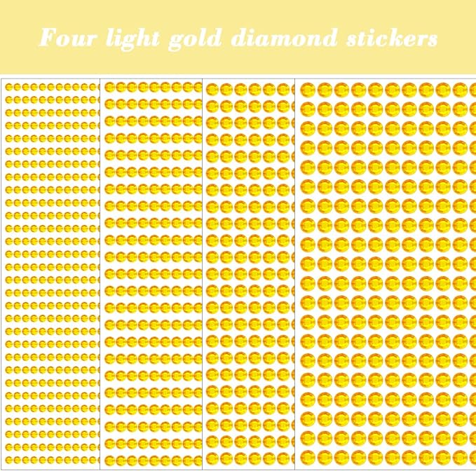 1799 Pcs 4 Sheets Rhinestone Stickers 3/4/5/6 mm Self Adhesive Rhinestones Gems for Face Eyes Makeup Hair Body (Light gold-3/4/5/6mm)