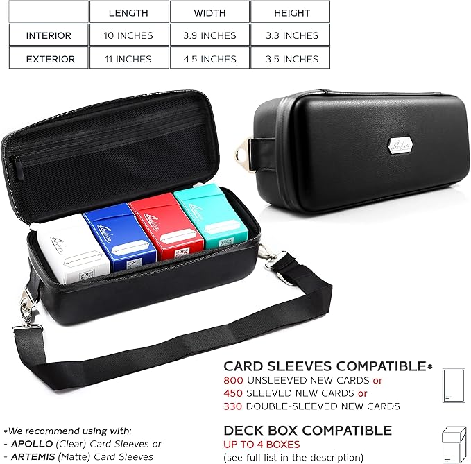 Quiver Time Black Bolt Card Carrying Case fits Pokemon Cards and other TCG Games - Storage Bag for Playing/Trading Cards and Deck Box (Straps, Dividers & 100 Apollo Card Sleeves)