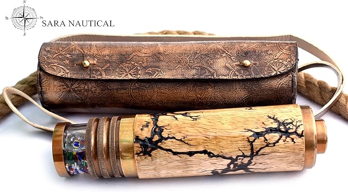 SARA NAUTICAL Brass Kaleidoscope Gift for Everyone- Educational Vintage Collection | Birthday, Handcrafted Giant Etched Brass Lacquered Kaleidoscope, Oil Object Chamber Classic Kaleidoscope