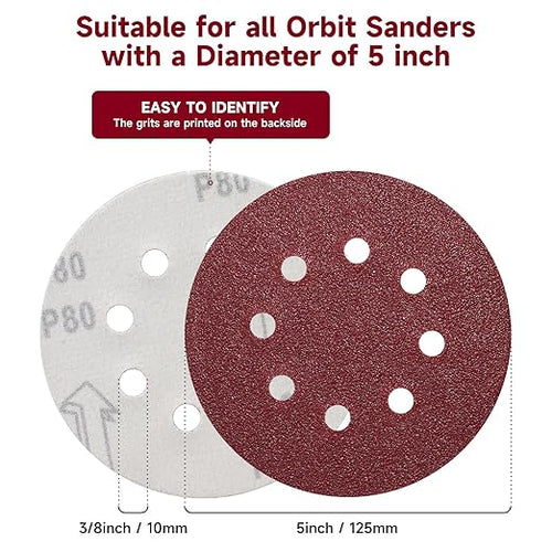 100 PCS 5 Inch Sanding Discs 1000 Grit, Round Hook and Loop Sandpaper for Random Orbital Sander