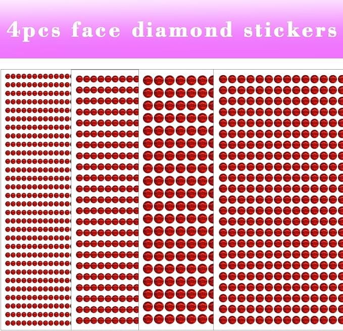 1799 Pcs 4 Sheets Rhinestone Stickers 3/4/5/6 mm Self Adhesive Rhinestones Gems for Face Eyes Makeup Hair Body (Red-3/4/5/6mm)