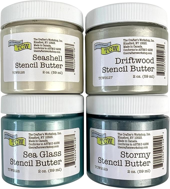 The Crafter's Workshop Stencil Butter - Beach House Acrylic Paint Set - Boutique Metallic Texture Paste for Art, Canvas, Journals, & Cards - 4 x 2oz Jars