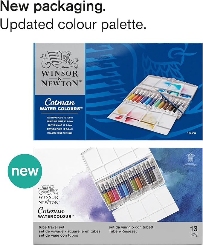 Winsor & Newton Cotman Watercolor Paint Set, 12 Colors, 8ml (0.27-oz) Tubes w/ Brush