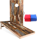 Solid Wood Vintage Cornhole Game Set, Two 4'x2'Cornhole Boards, 8 Cornhole Bags for Indoor and Outdoor Toss Games Competitions, Tournaments