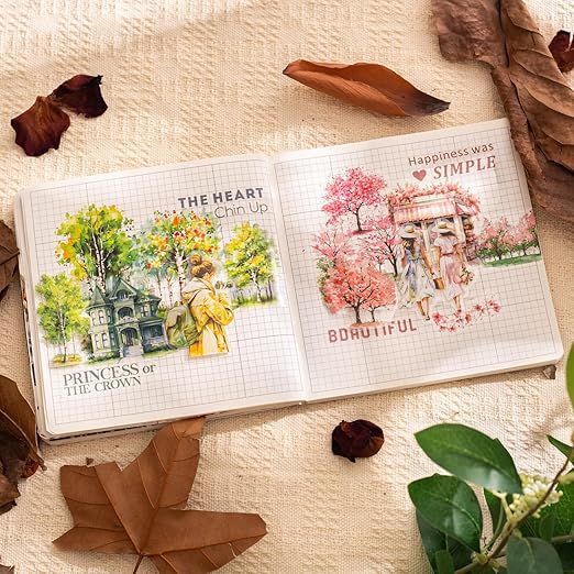 6PCS Trees and Forest PET Tape Set, Nature Scenery Adhesive Tapes for Journaling, Scrapbooking, and DIY Crafts, with Decorative Clip