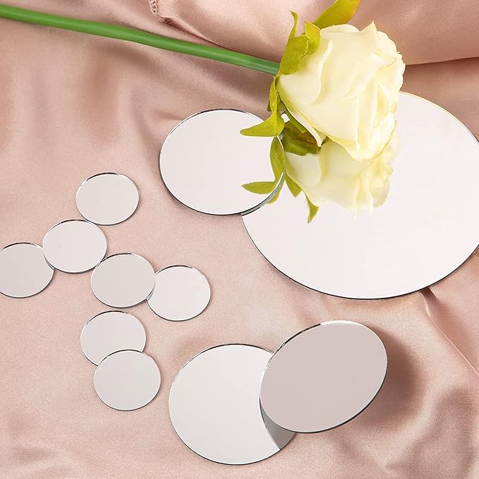 DARENYI 20Pcs Glass Round Mirror Tiles, 4 inch Small Circle Mirrors Self Adhesive Mirror Stickers Glass Mirror Plates, Mirror Sheets for Walls Decor Wedding Table Centerpieces DIY Crafts Mosaic