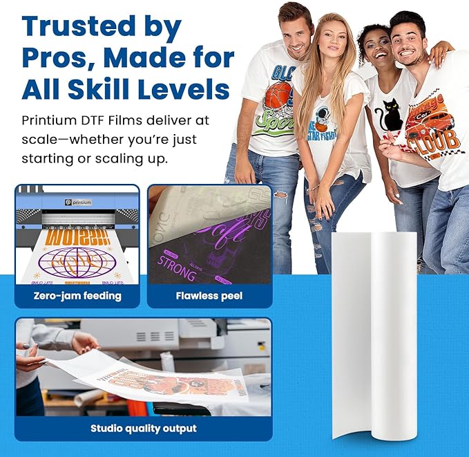 DTF Transfer Film Roll 23.6in x 328ft – Premium Plus Hot & Cold Peel – Double Matte Anti-Static Coating – Heat Transfer Film for Vibrant Colors & Durable Prints – Works with All DTF Printers