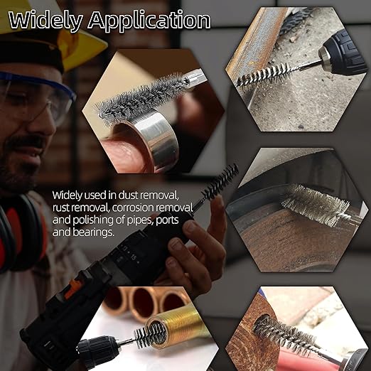 ASNOMY 6Pcs Wire Bore Brush for Drill,1/2” 3/4” 1” Stainless Steel Copper Pipe Cleaner Set for Power Drill Cleaning,Abrasive Drill Wire Brush with 1/4" Hex Shank