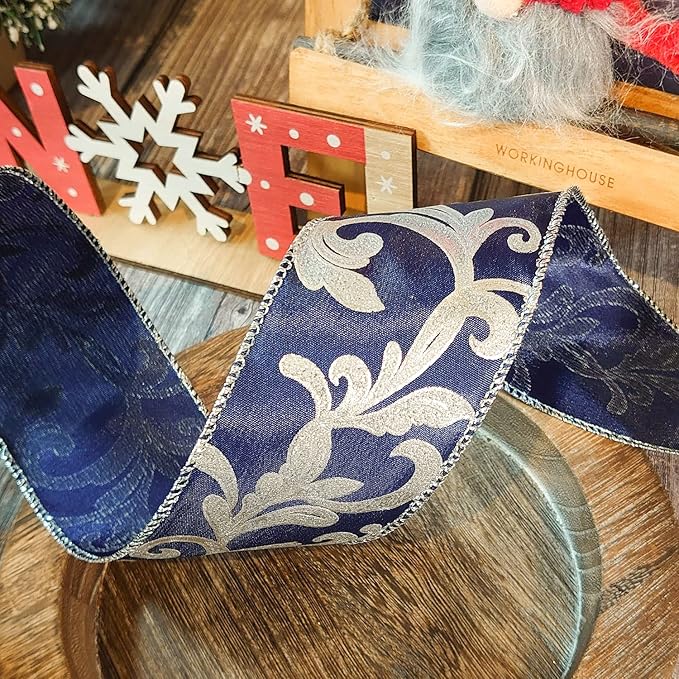 CT CRAFT LLC Royal Satin Silver Swirl Wired Ribbon 2.5 Inch x 10 Yards for Christmas Home Decor Tree Topper Bow Gift Wrapping DIY Crafts Wreath Garland