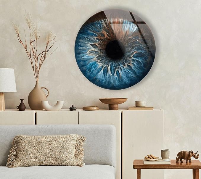 My Photostation.com 10''(25cm) Diameter Eye Round Blue Glass Wall Art Tempered Glass Printing Wall Decor Large Wall Art Wall Hangings