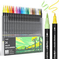 JusArt 24 Colors Dual Tip Acrylic Paint Pens Markers, Brush and Fine Tip, Premium Paint Pens for Wood, Canvas, Egg, Stone, Fabric, Rocks, Metal, Glass, Ceramic, DIY Crafts Making Art Supplies Gifts