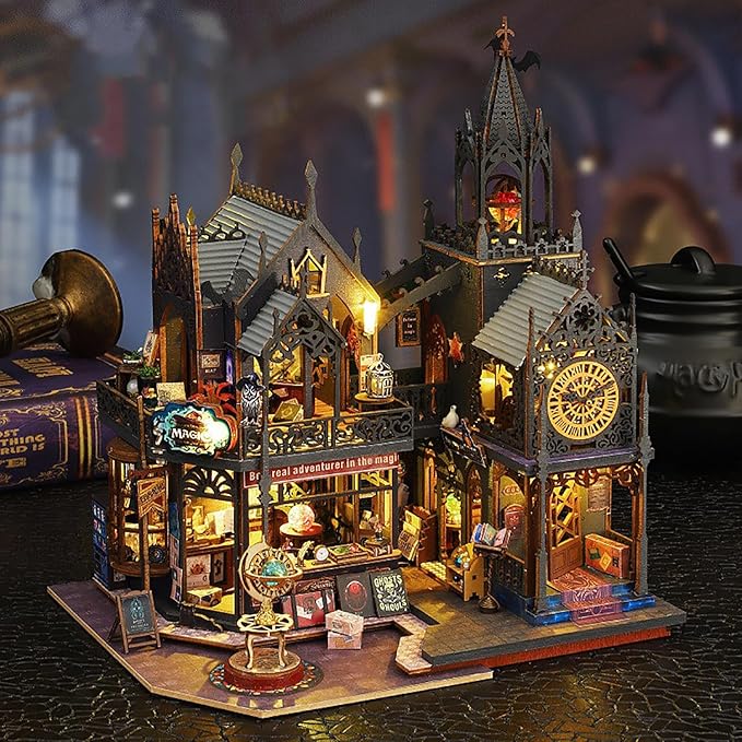 DIY Book Nook Kit - DIY Miniature Dolls House Kit with Furniture and LED Light, 3D Puzzle Wooden Art Bookends, Model Kits for Adults to Build (Holo Demon City)