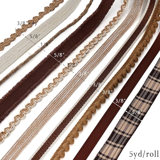 LaRibbons Natural Brown Ribbons for Crafts 10 Rolls 45 Yards TTL Thin Ribbon for Sewing Gift Wrapping Home Decor