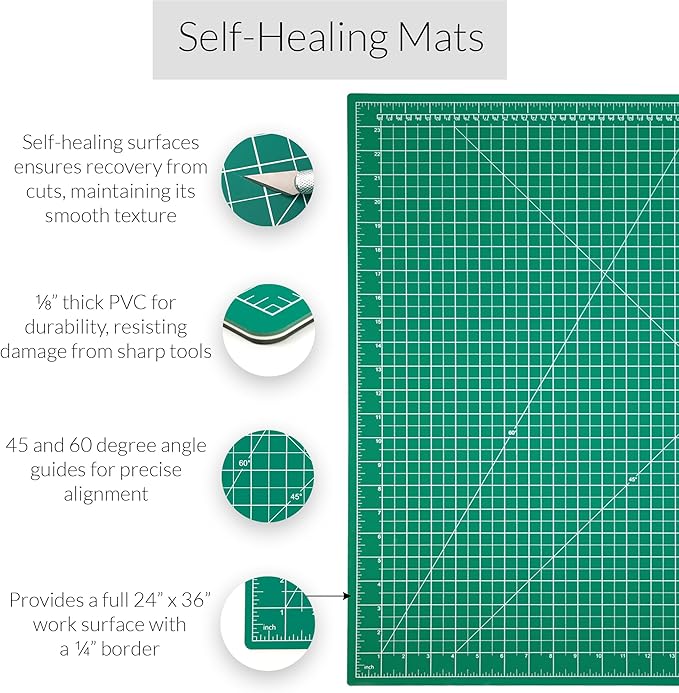Breman Precision 24x36 Inch Self Healing Cutting Mat - 2-Sided 5-Ply PVC Green/Black Cutting Mats for Crafts, Sewing, Quilting and DIY Projects - Durable and Non-Slip Design with Precise Grid Lines