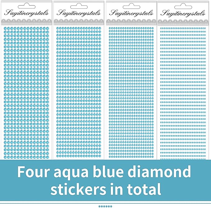 3090 Pcs 4 Sheets Rhinestone Stickers 3/4/5/6 mm Self Adhesive Craft Rhinestones Gems for Face Eyes Makeup Hair Body (Aquablue-3/4/5/6mm)
