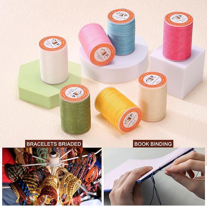 uxcell Round Leather Sewing Waxed Thread, 55m / 60 Yards Polyester Wax String, 0.80mm Wax Stitching Cord for Leather Crafts, Bookbinding, Bracelets Braided, Light Purple, 2pcs