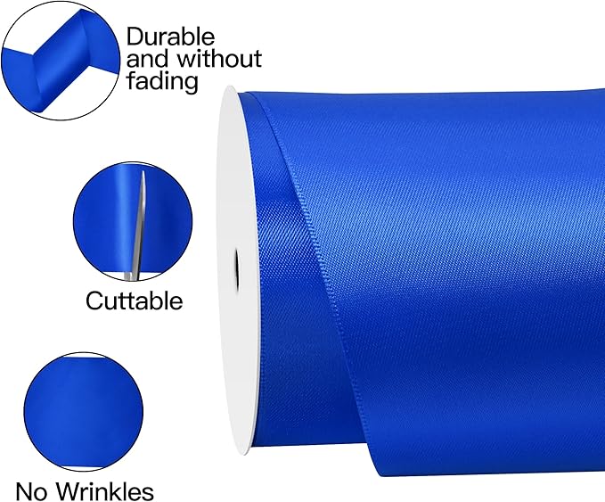 Royal Blue Satin Ribbon 4 Inch X 15 Yards Solid Color Double Faced Ribbons Perfect for Crafts Wedding Decor Bow Making Arts Sewing and More