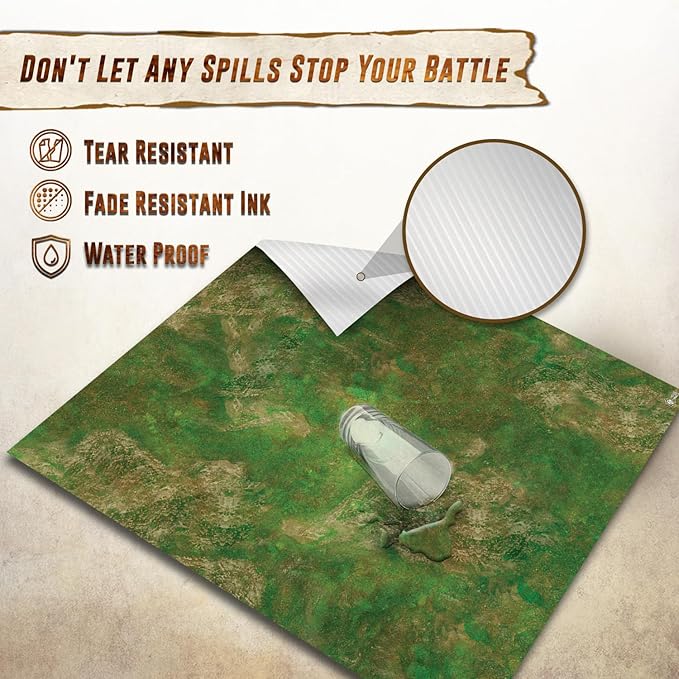 Battle Game Mat - 48x48 - Dungeons Tabletop Dragons Dice Role Playing Map - Wargaming RPG Warfare 40k Flames War - Reusable Miniature Figure Board Games - Warhammer Gaming Vinyl Mat