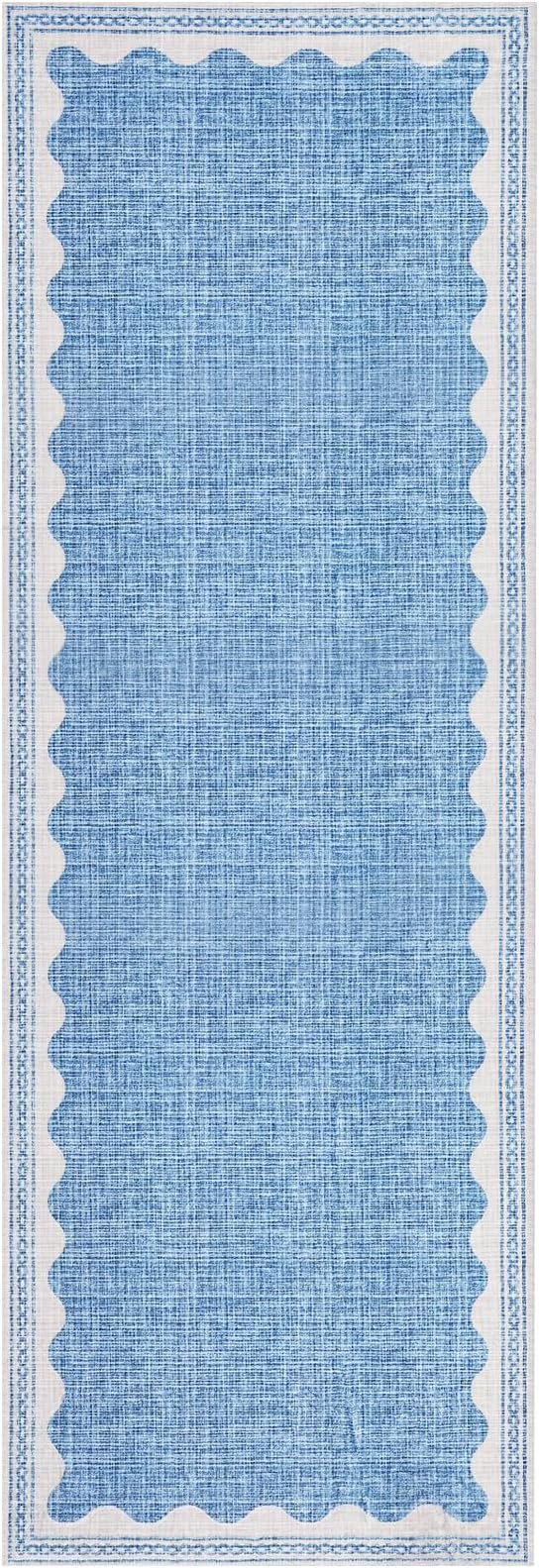 Scalloped Rug 2.5x8 Runners for Hallways, Solid Blue Runner Rugs Non Slip Scalloped Bath Runner, Washable Mat for Bedroom Girls, Rugs for Kitchen Floor Soft Dorm Nursery Carpet for Bedside