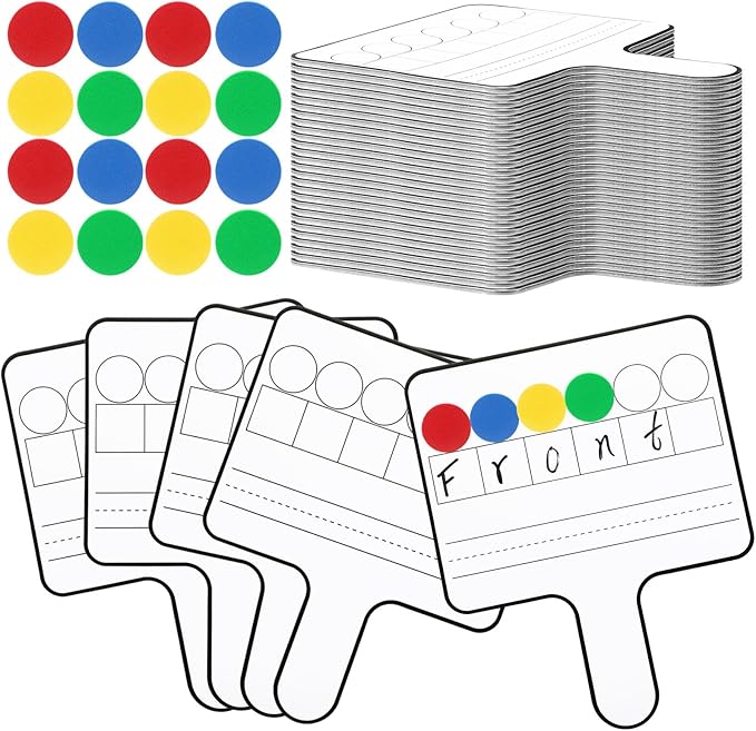 Seajan 3 Pcs Magnetic Paddle Set Education Dry Erase Double Side Handheld Answer Board with Magnetic Counters Discs Phonemic Awareness Phonics Games Toy for Students Kids Teaching Supply (Color)