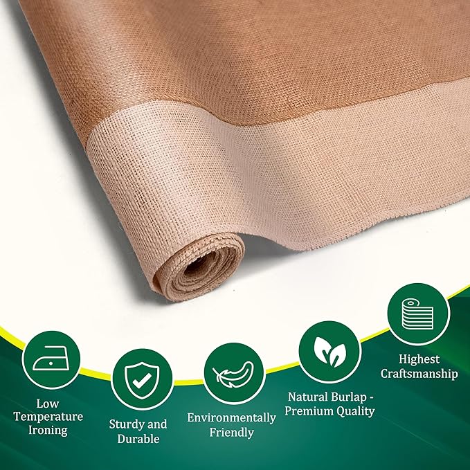 Burlap Table Runners (Pack of 1) – 14”x 72” - No-Fray Finished Edge Natural Table Runner – No Odor Farmhouse Style Natural Stripe on White Burlap Runner - Perfect for Christmas, Wedding, Thanksgiving