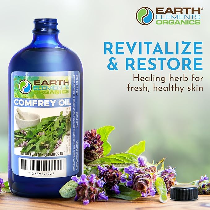 Comfrey Oil Raw with Sunflower Oil, Infused, Pressed Herbal Remedy, Support for Bruises, Sore Muscles, and Healthy Skin, Organic Skincare for All Skin Types - 4 fl oz